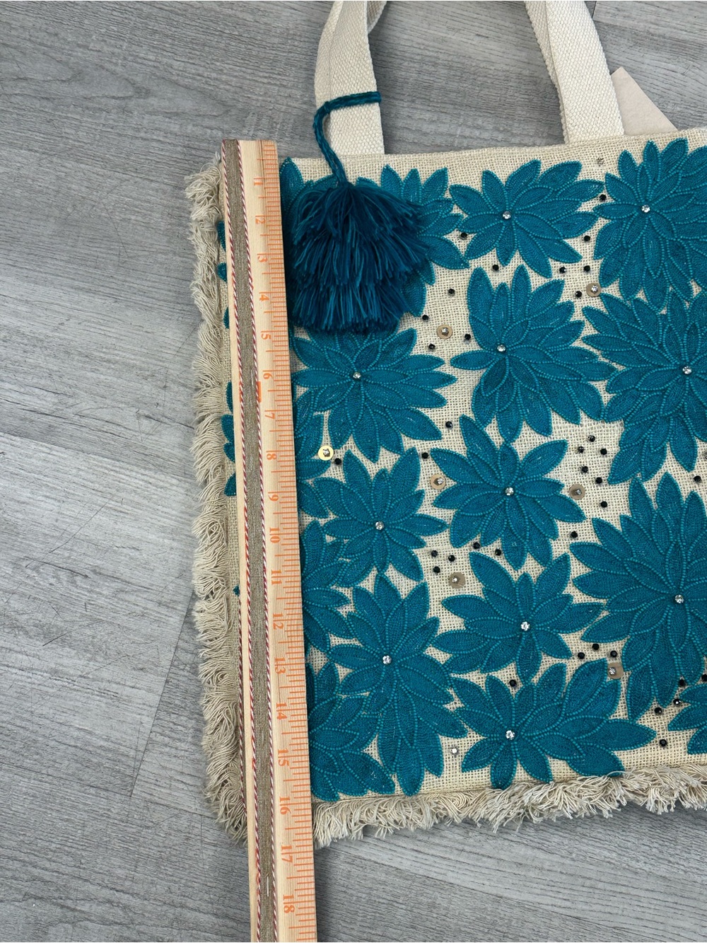 NWT Magid Floral Appliqué Fringe Beach Tote Bag | Originally Sold at Anthropolog - Picture 3 of 9
